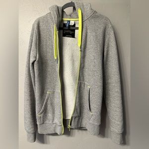H&M Divided Devision Zip Up Hoodie Small in Gray and Fluorescent Green
